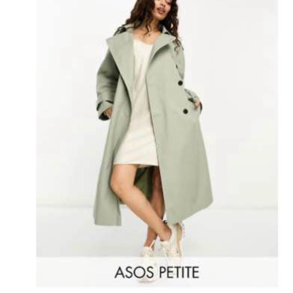 ASOS Petite Light Sage Green Double-Breasted Trench Coat